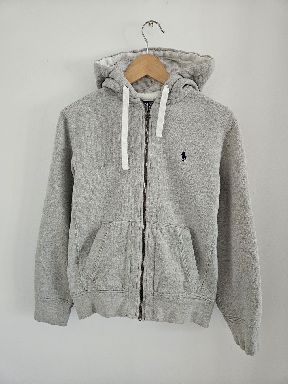 Vintage Polo Ralph Lauren Light Gray Zip-Up Hoodie Mens Small